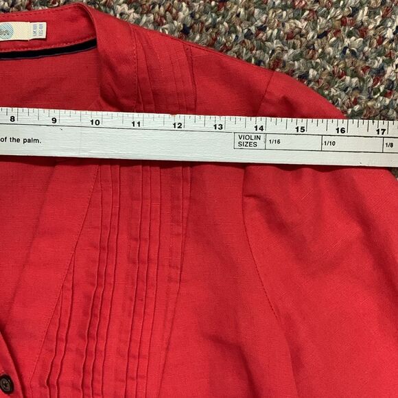Boden Poppy Red Cotton Linen Blend Pleat Button Front 3/4 Sleeve Dress Size 4 - Picture 13 of 15